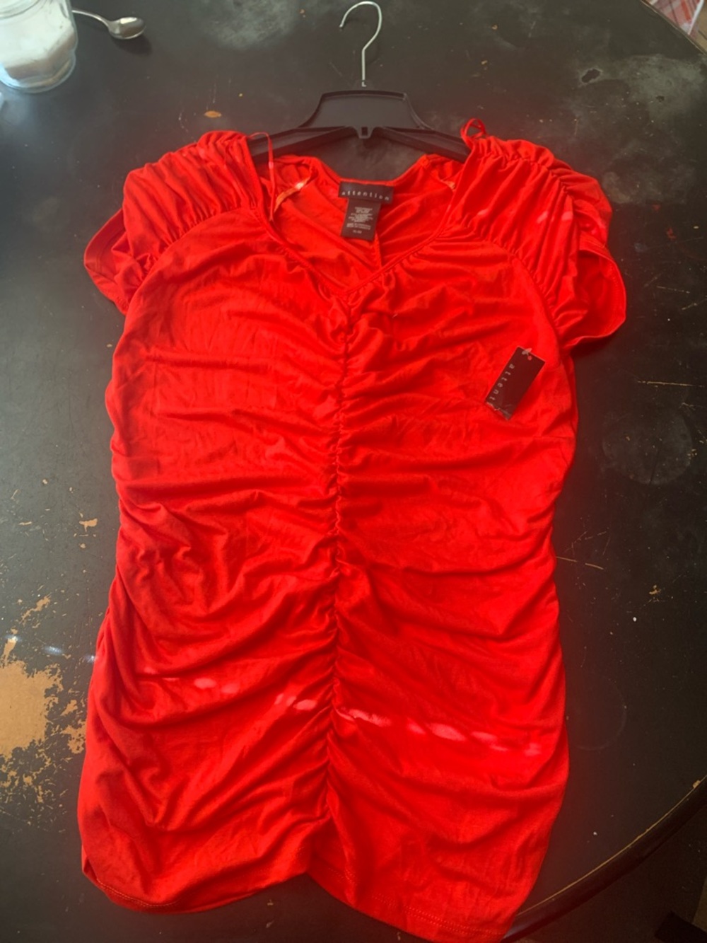 Attention Bright Red Ruched V-Neck Short Sleeve mini dress